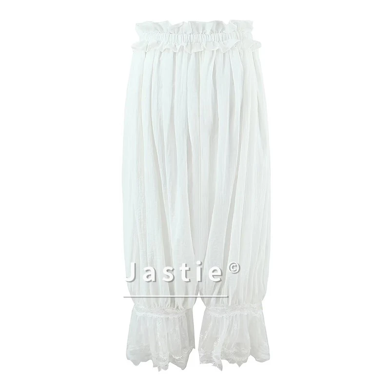 セクシーなレースのパッチワーク、伸縮性のあるウエストの白いブルマパンツ、女性用、2026年ホリデーカジュアル、ゆったりとした夏のズボン