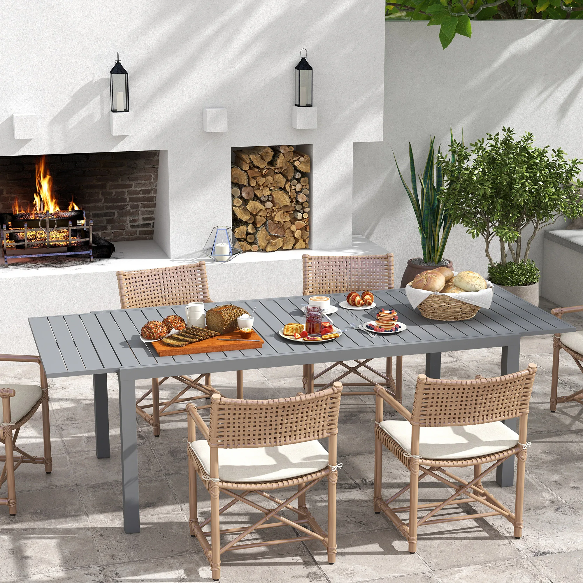 Tavolo da giardino allungabile Outsunny con struttura in alluminio 180/240x94x73 cm grigio