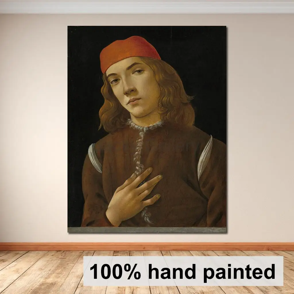 Hand Painted Traditional Realist Canvas Art Portrait Youth by Sandro Botticelli Oil Paintings Large Modern Wall Decor Study Room