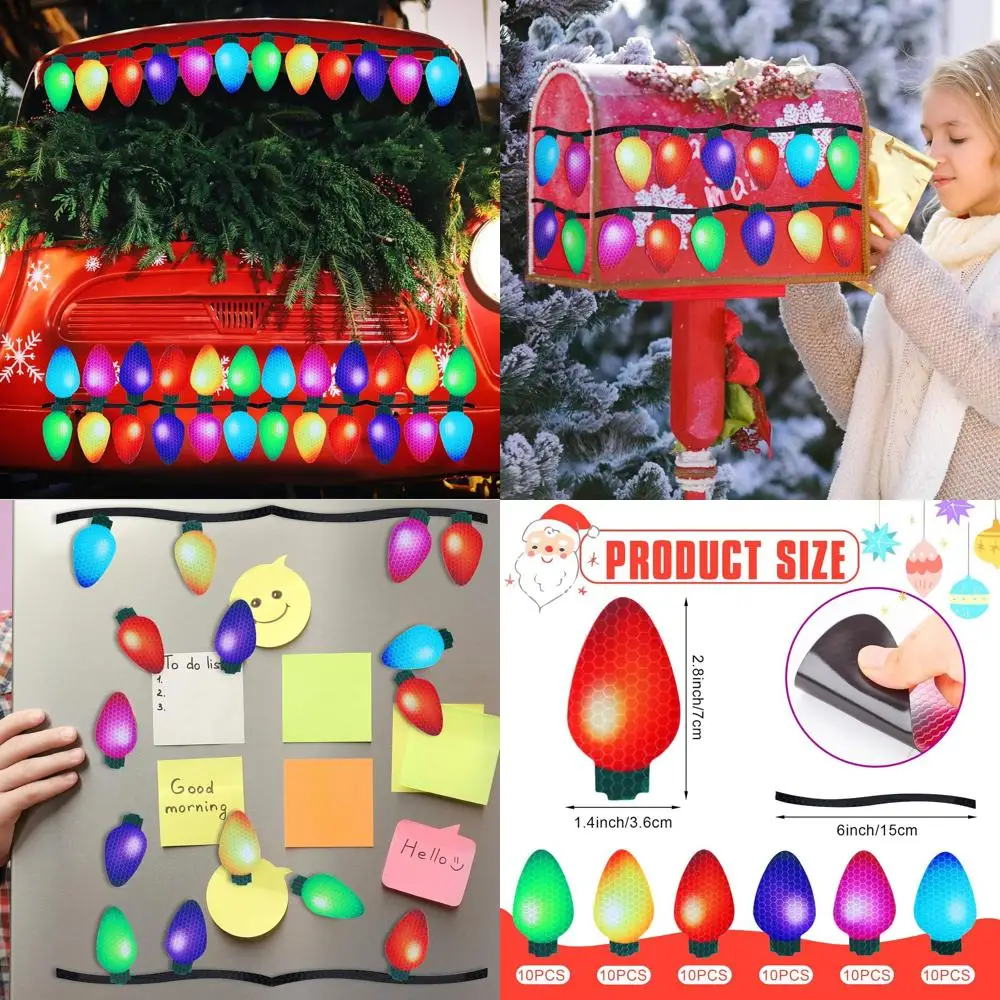 

40 Pcs Christmas Car Magnets Decor Bulk Lights Car Refrigerator Stickers Xmas Reflective Lights Bulb Magnets for Cruise Ship Gar