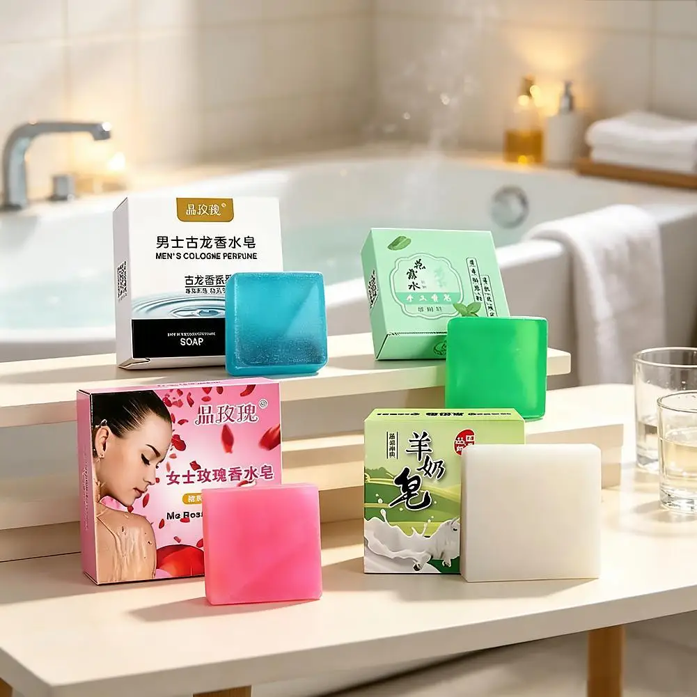 4pcs/set Hand Make Soap Rose,Cologne,Goat Milk,Floral Natural Handmade Soap Deep Cleaning For Cleansing And Bathing Soap