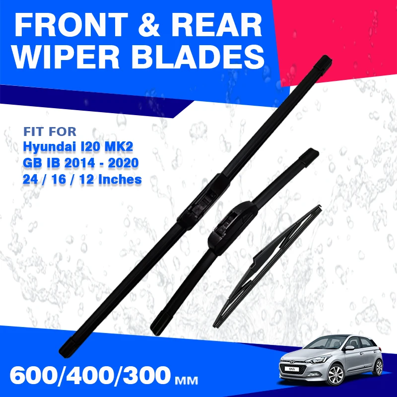 For Hyundai I20 MK2 GB IB 2014 - 2020 Active Front Rear Windscreen Wiper Blades Windshield Window 24\