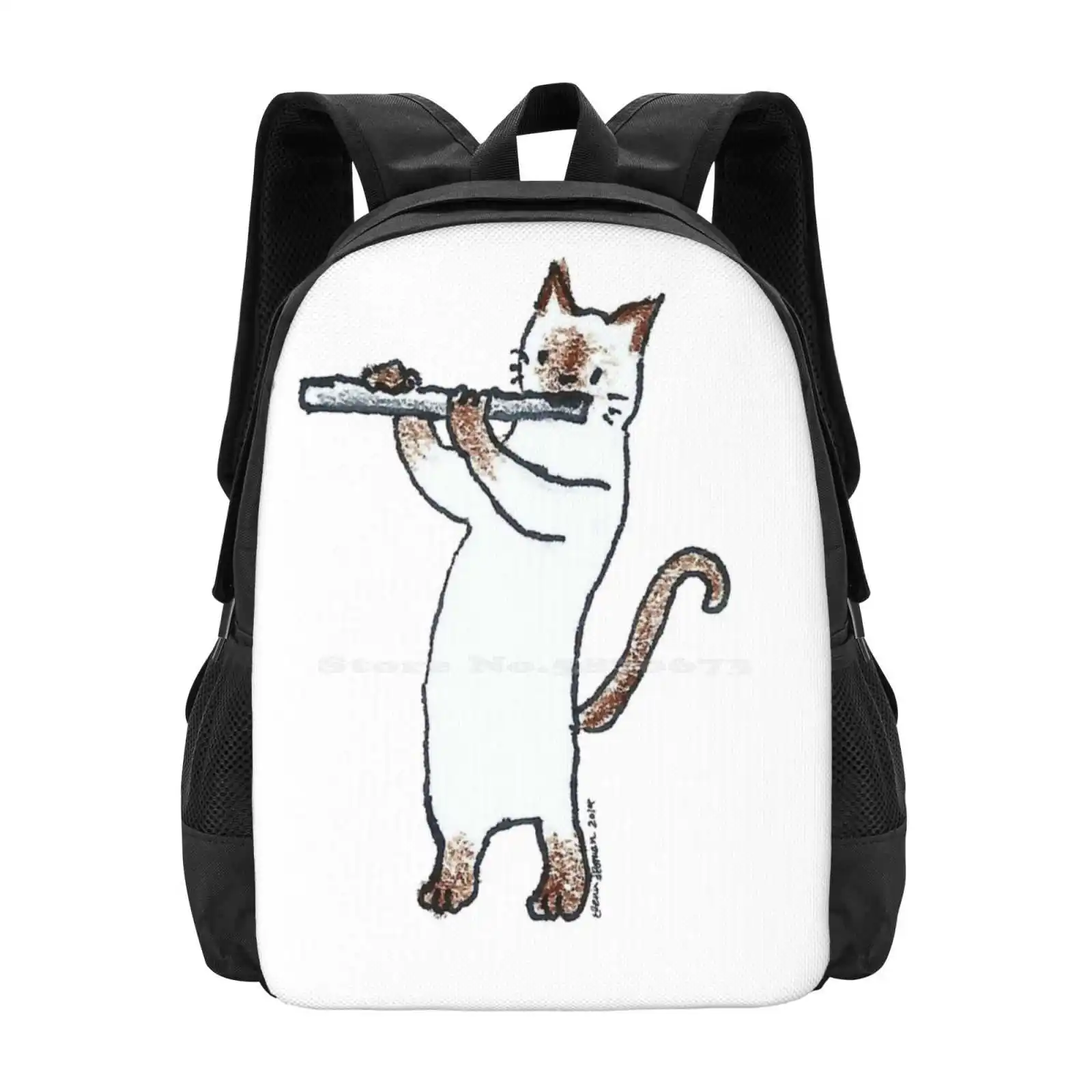 Meowtet: Patootie Hot Sale Schoolbag Backpack Fashion Bags Cats Musician Silver Flute Woodwind Instrument Orchestra Band