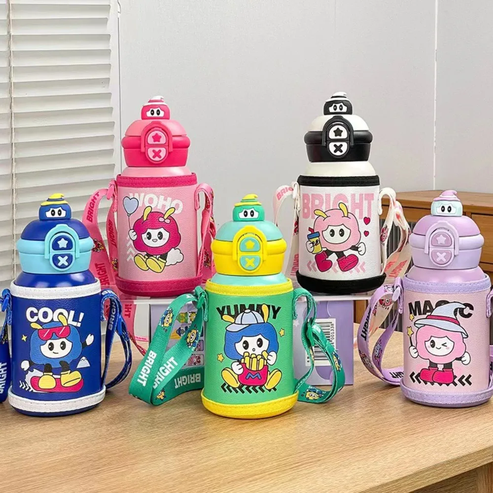 Leakproof 500ml Children Thermal Cup Pop-up Lid Large Capacity Insulated Cup Portable Cute Cartoon Thermal Water Bottle Student