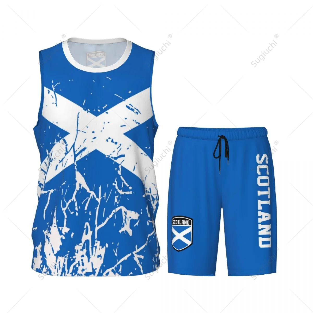 Team-up Scotland Flag Grain Men Basketball Jersey Set Shirt & Pants Sleeveless Custom Name Nunber Exclusive