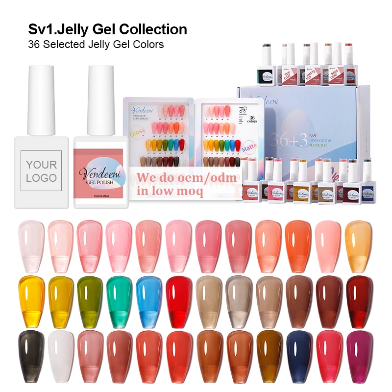 

Vendeeni TPO HEMA Free New Trend 36 цветов Jelly Nude Гель-лак для ногтей Коллекция коробок с бесплатной цветной книгой Подарочная коробка