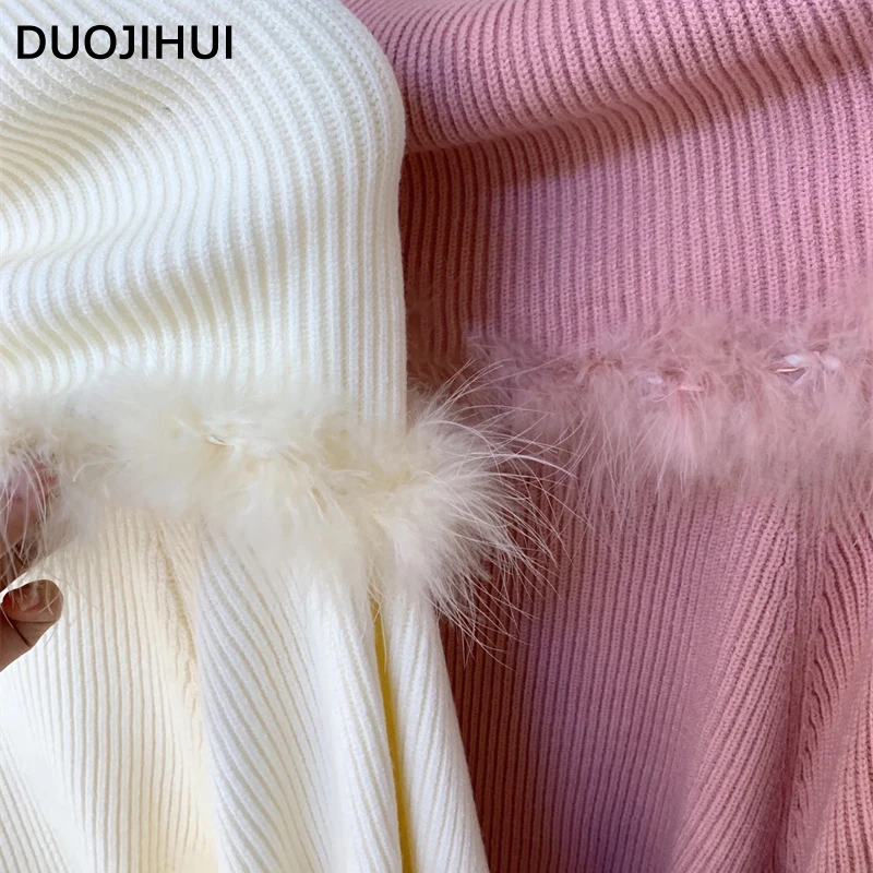 DUOJIHUI-Ponchos de manga comprida feminino, pulôver listrado básico, suéter doce e chique, solto, cor pura, moda casual feminina, novo