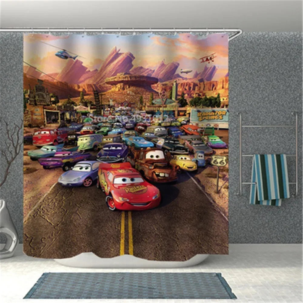 ستارة استحمام بطباعة ثلاثية الأبعاد بتصميم ماكوين أحمر ، ستارة حمام بتصميم كرتون ، قابلة للغسل ، للصبي ، هدايا