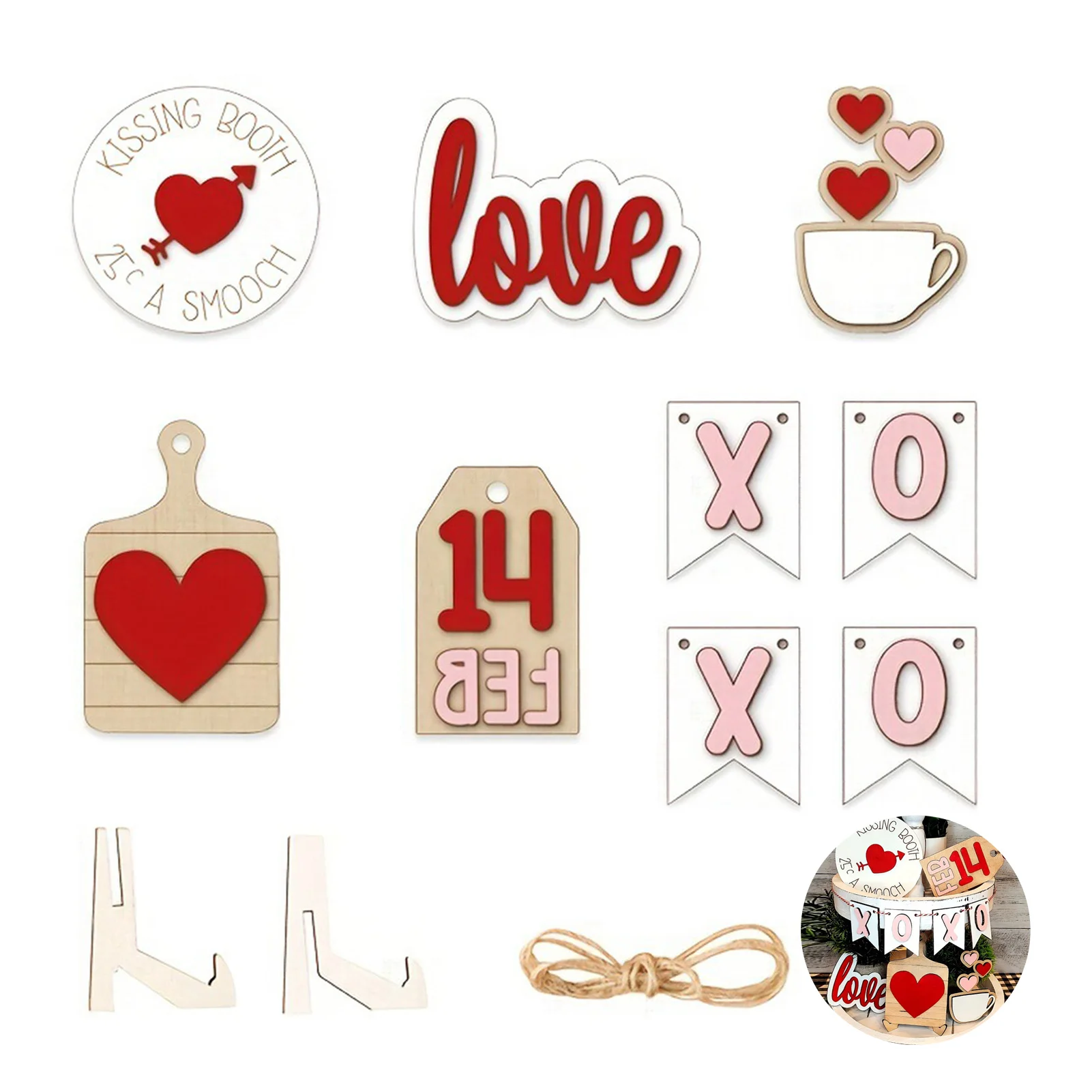 Valentines Wooden Signs Tray Set with Quality Material and Craftsmanship Ornament Suitable for Entryway Cabinet Counter