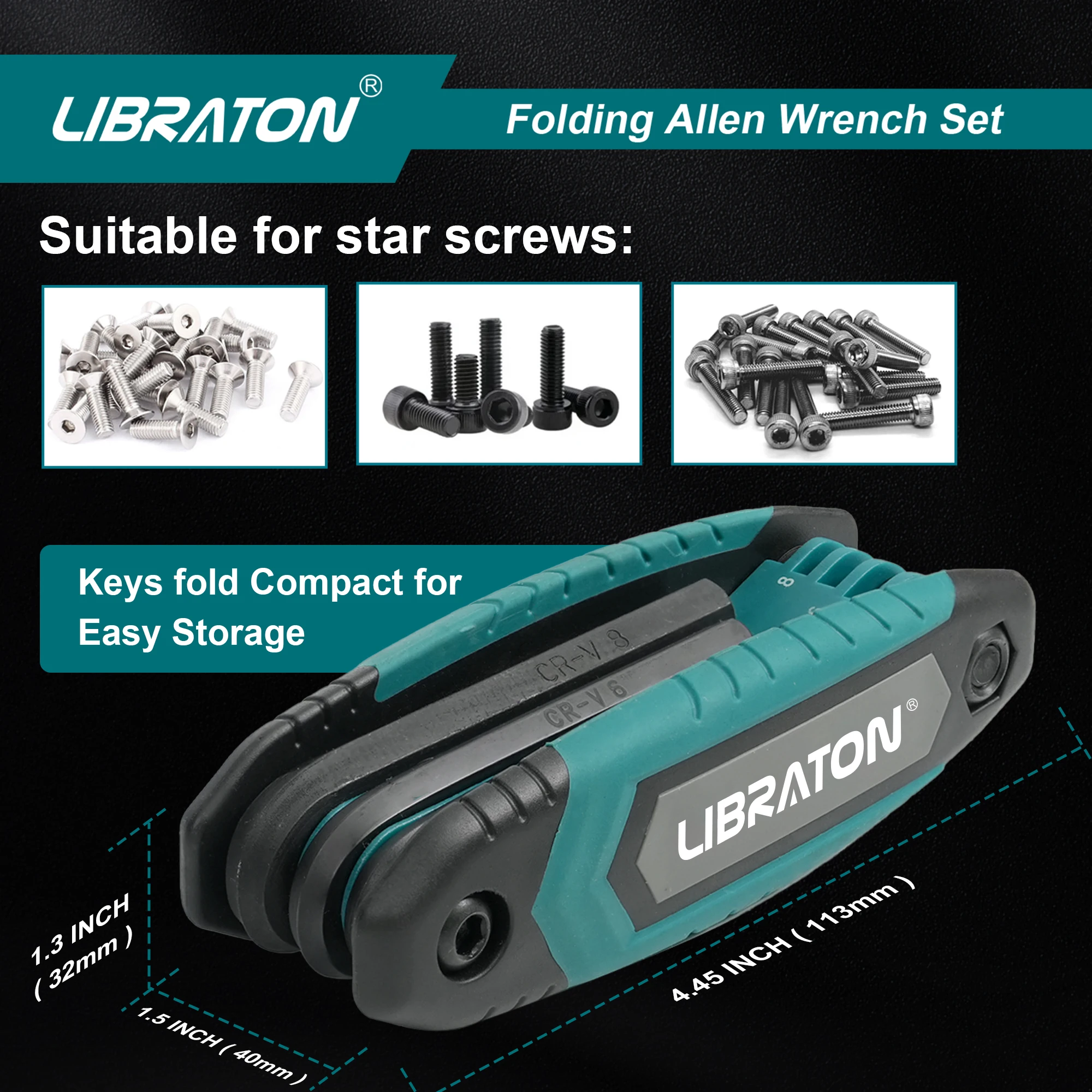 LIBRATON 8 / 9 IN 1 Folding Allen Wrench Set SAE / Metric Allen Key Set Hex Key Set Hex Wrench Set Llaves Allen Set Hex Tool Set