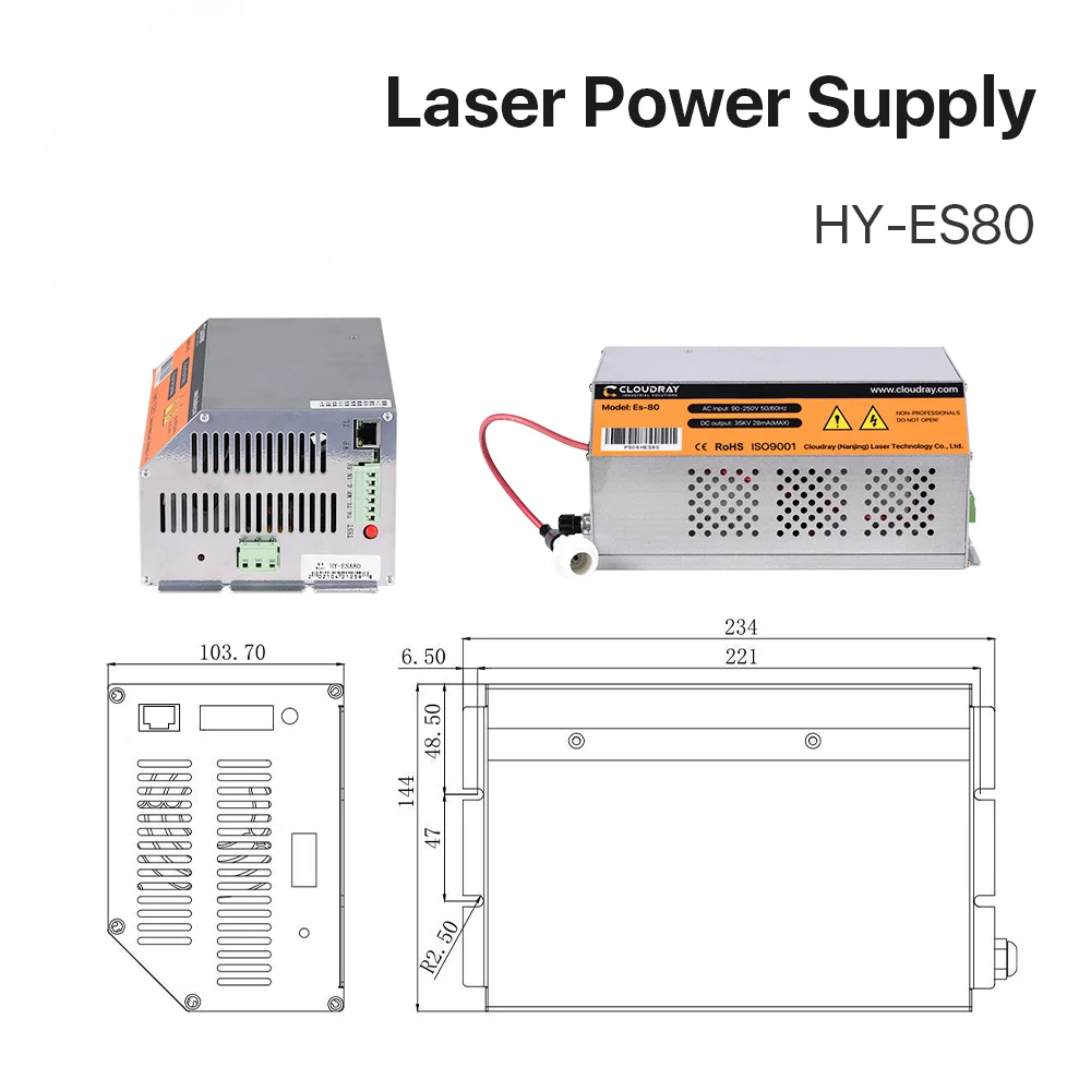 80-100W HY-Es80 CO2 Laser Power Supply for CO2 Laser Engraving Cutting Machine Es Series