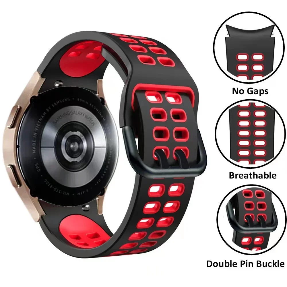 Two-Colors Silicone Strap For Samsung Galaxy Watch 7/6/5/4 44mm 40mm 5 Pro 45mm Breathable Wristband Watch 6 4 Classic 47mm 43mm