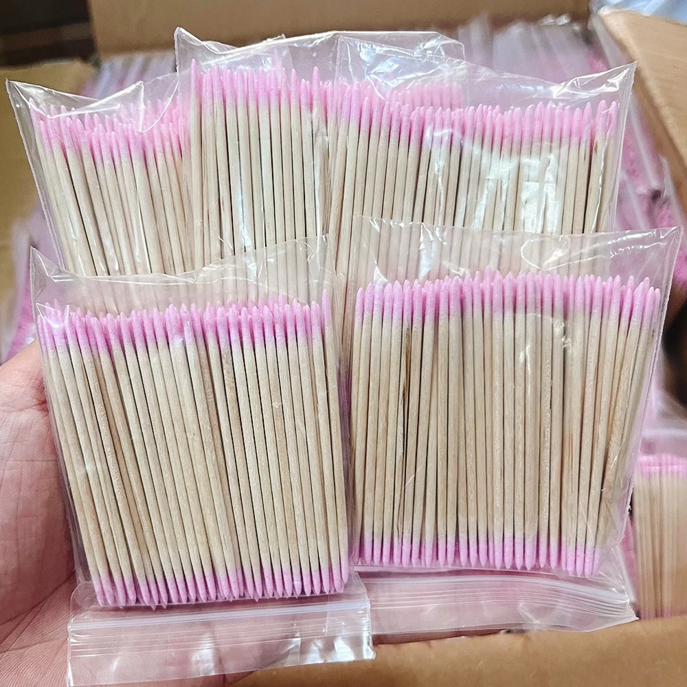 500/300/100Pcs Nail Wood Cotton Swab Clean Sticks Lip/Eyebrow/Manicure Detail Corrector Disposable Nail Polish Remover Art Tools