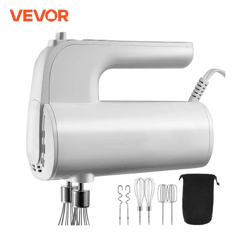 VEVOR Digital Electric Hand Mixer 5-Speed 200W Portable Electric Handheld Mixer with Turbo Boost Beaters Dough Hooks Whisk Bag