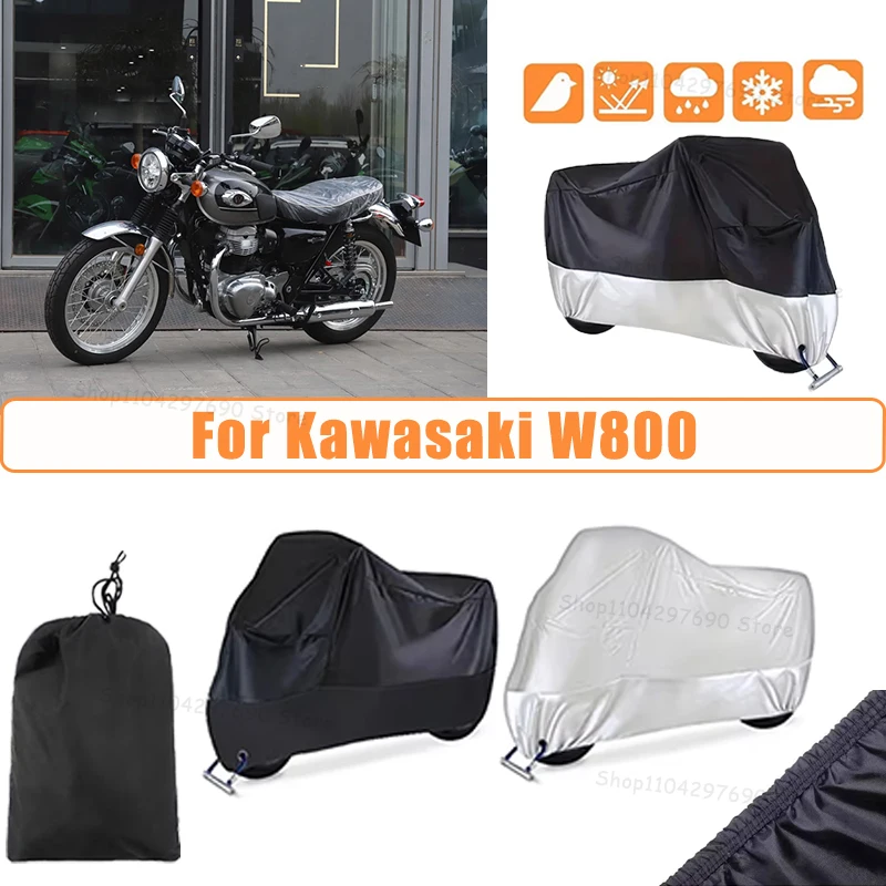 210D Oxford Motorcycle Cover Waterproof All Season UV Protection For Kawasaki W800 Anti-Tear Windproof Motorbike Cover
