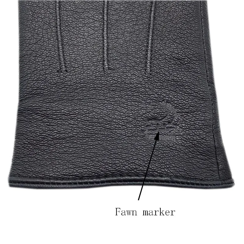 Winter Men\'s Deerskin Gloves Wrist Fashion New Leather Deerskin Gloves Wool Lining Machine Stitching Warm Driving Small Size Rid