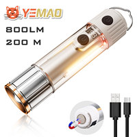 800LM Super BrightPortable Hanging Camping Flashlight，Zoomable Small Torch，7 Modes With Magnet，LED Rechargeable Flashlight