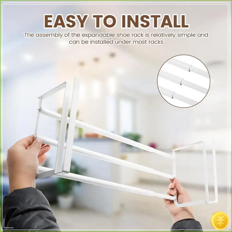 رف أحذية معلق قابل للتوسيع، رف أحذية قابل للسحب، معلق تحت الرف للتخزين والتنظيم، حامل قابل للتعديل