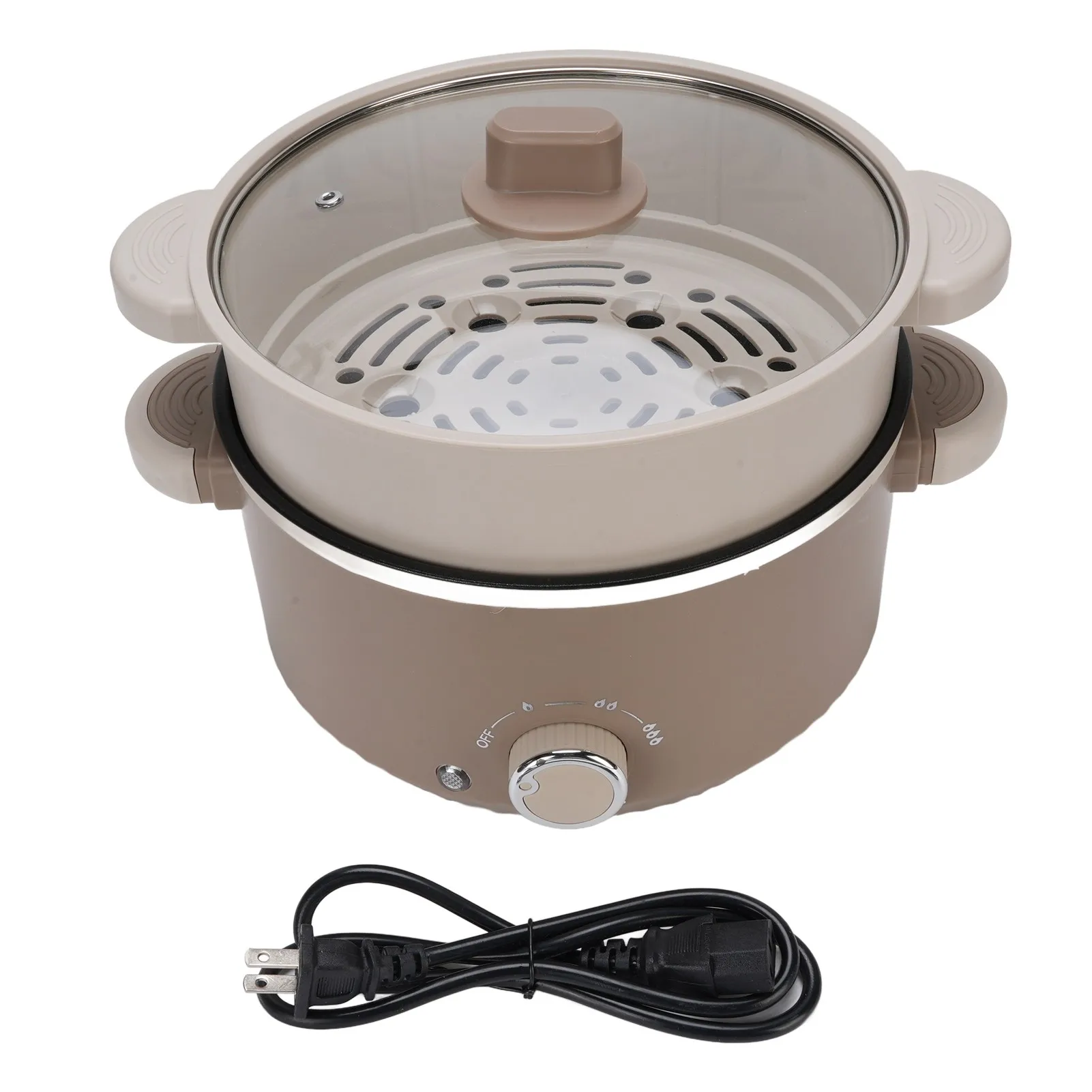 Electric Hot Pot 800W 3L Food Grade Nonstick Coating Multifunctional Electric Cooker with Steam Basket for Steak Rice Noodles
