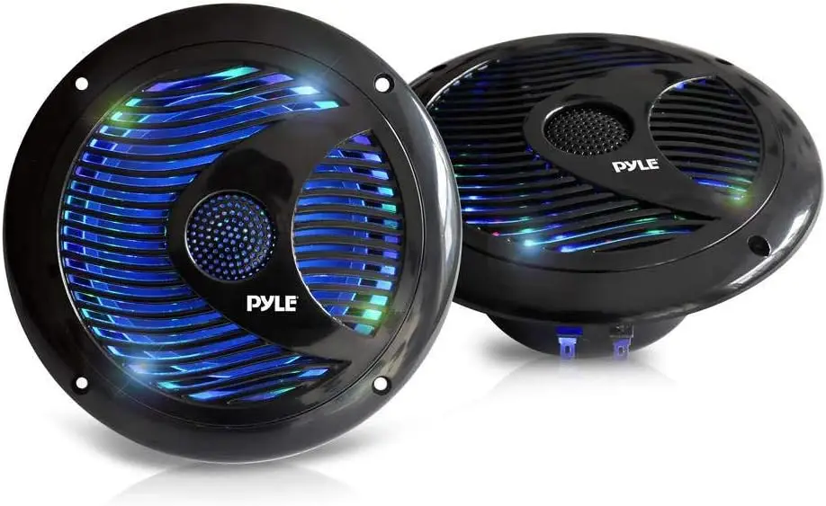 6.5” Dual Marine Speakers - IP44 Waterproof and Weather Resistant Outdoor Audio Stereo Sound System with Built-in Led Lights