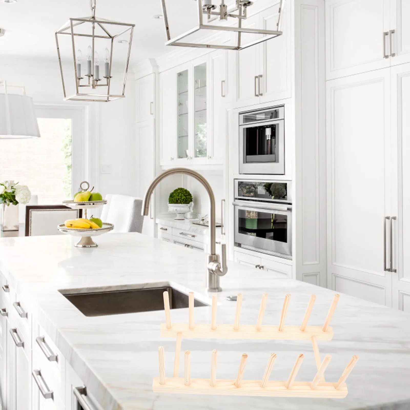 

Набор из 2 деревянных многофункциональных подставок для тарелок и крышек, съемный, легко моется, органайзер для кухонной утвари, держатель для посуды и мисок, полка для хранения