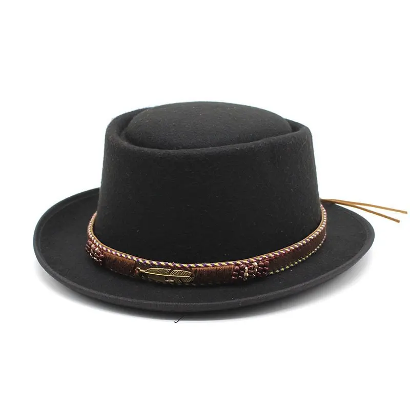 Hot Sale Felt Hat Round Ring Flat Brim Billycock Flat-top Hat Women Elegant Winter All-matching British Hat