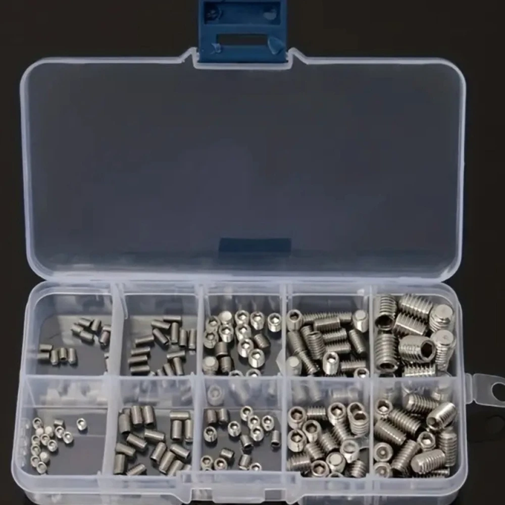 Stainless Steel Machine Screw Without Head Set 200pcs M3 M4 M5 M6 Hex Hexagon Socket Allen Cup Point Grub Bolt Set Screw Kit Box