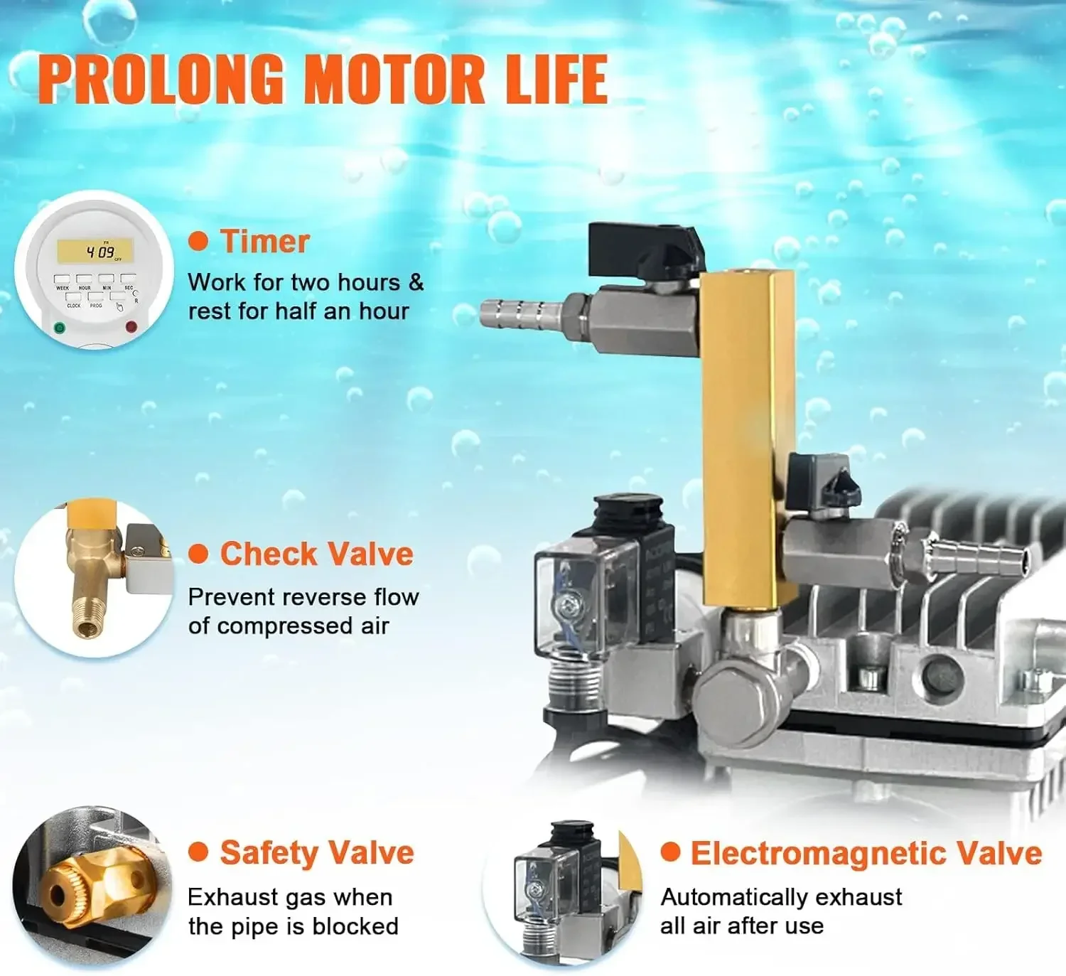 Pond Aerator, 550W Power, 5.2CFM for Up to 3 Acre 50' Lake, Includes 3/4 HP Compressor & 2 100' Weighted Tubings & 2 Diffusers,