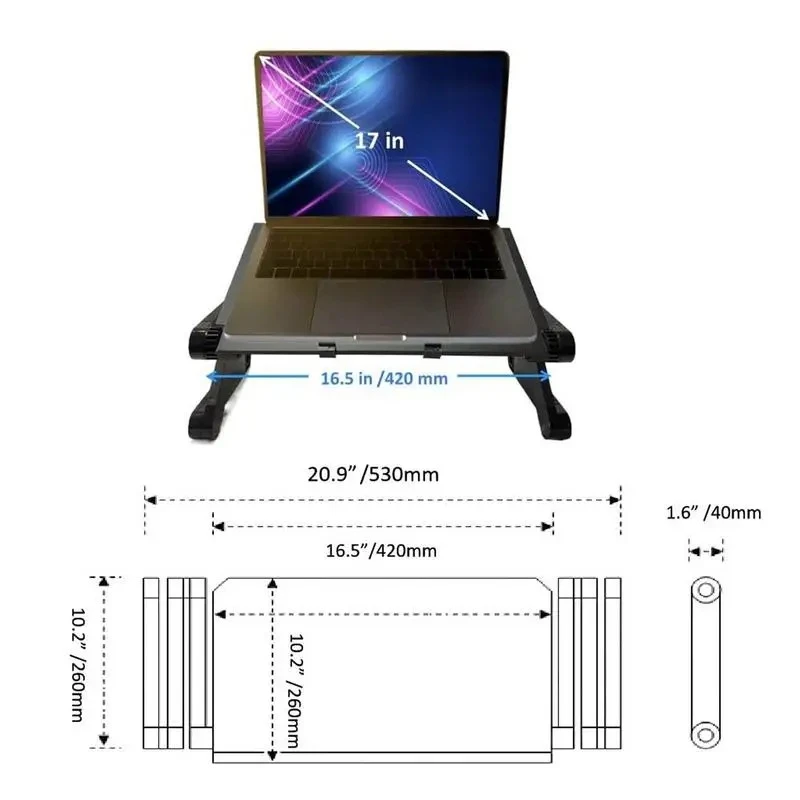 Portable adjustable laptop desk stand, ergonomic folding desk bed sofa, PC laptop desk with mouse pad cooler