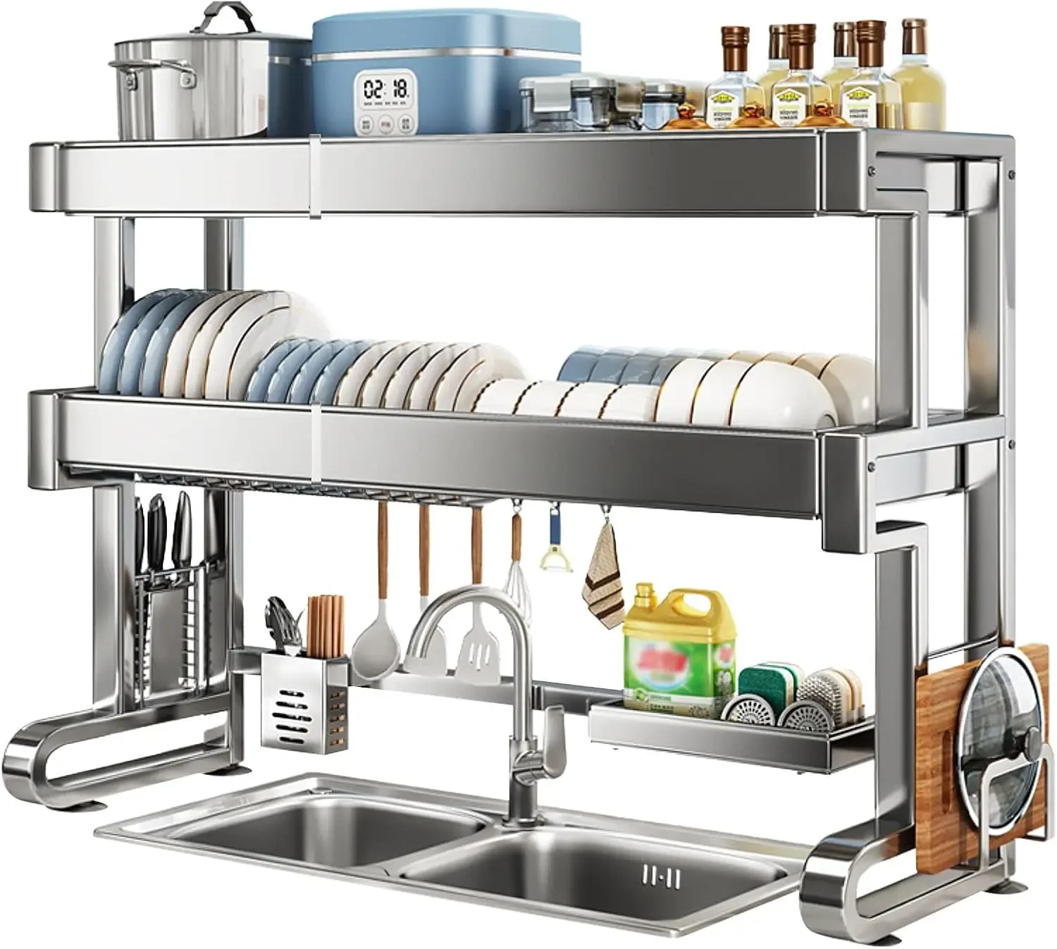 

Over Sink Dish Drying Rack 3 Tier Dish Drying Rack Full 304 Stainless Steel Large Storage Kitchen Dish Rack Expandable Drainer S