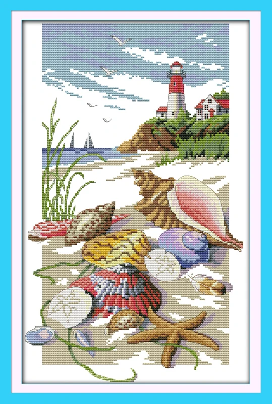 Lighthouse (4) cross stitch kit sea side 14ct count printed canvas 11ct fabric x stitching embroidery DIY handmade needlework