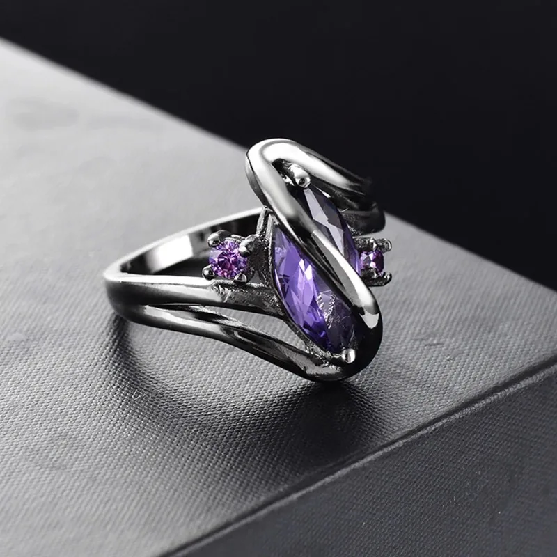 

Fashion Glamour Lines Around Purple Crystal Ring Women's Personality Korean Copper Ring Hip Hop Party Jewellery Accessories