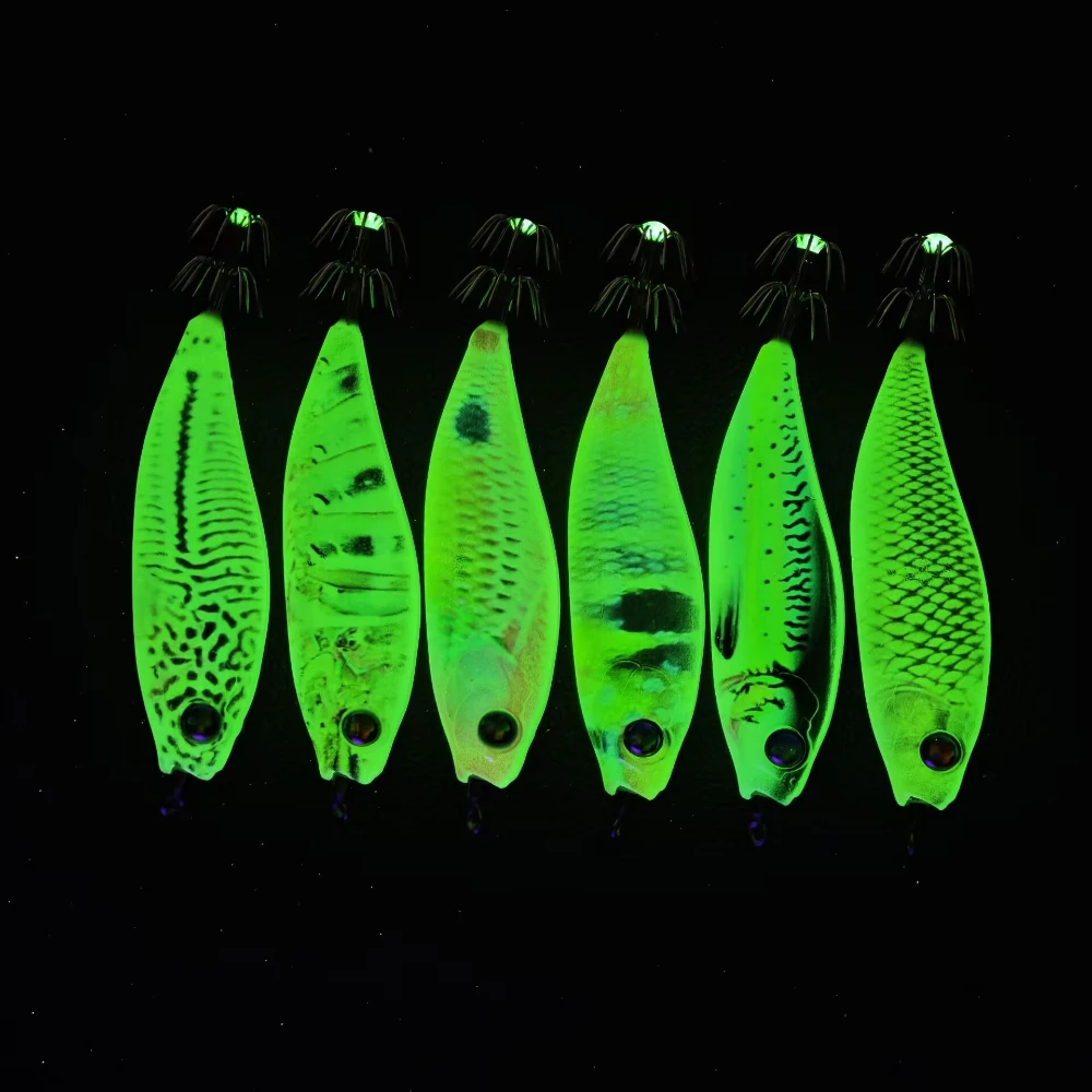 6 Stück/Set 7,5 cm/6 g Leuchtender Tintenfisch-Jig-Haken Garnelen-Köder Oktopus-Garnelen-Köder Angelköder Angelzubehör – Detail 3