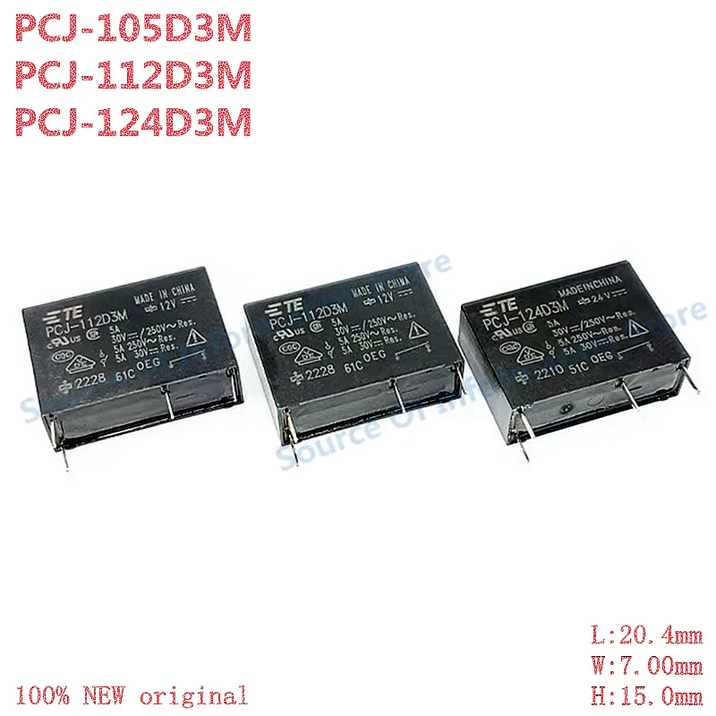 5Pcs PCJ-112D3M/PCJ-124D3M/PCJ-105D3M TE Power Relay 5V 12V 24VDC 4Pin 5A