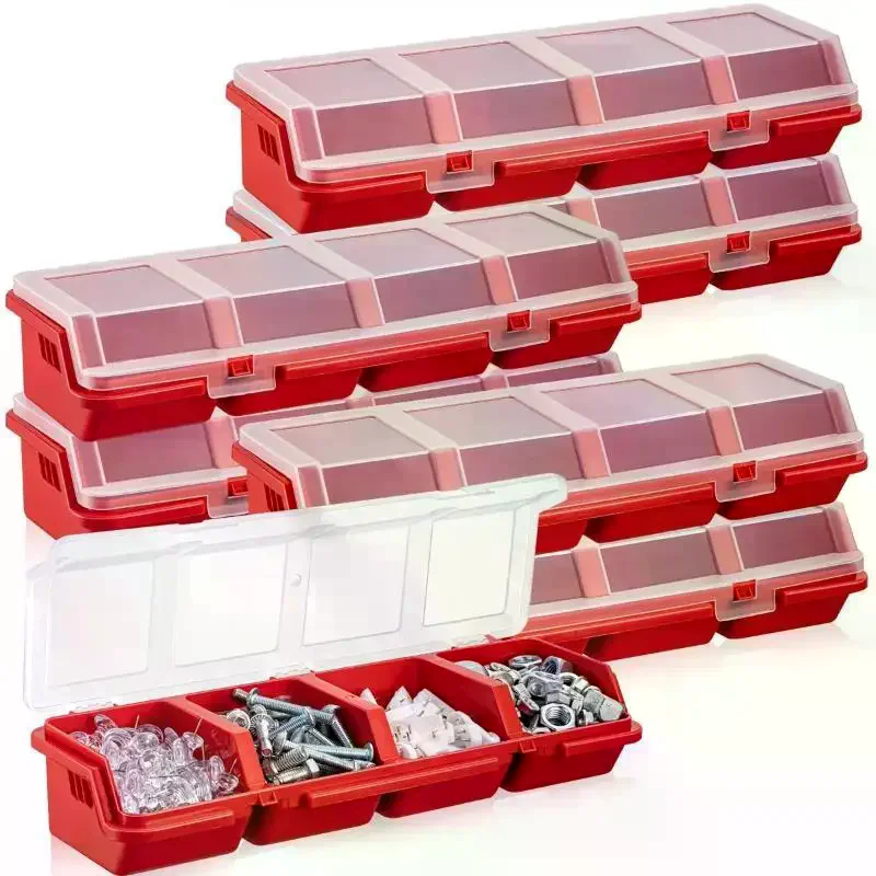 Plastic Screw Organizer Box With 4 Compartments Portable Tool Parts Storage Bin With Lid For Hardware Small Parts Display