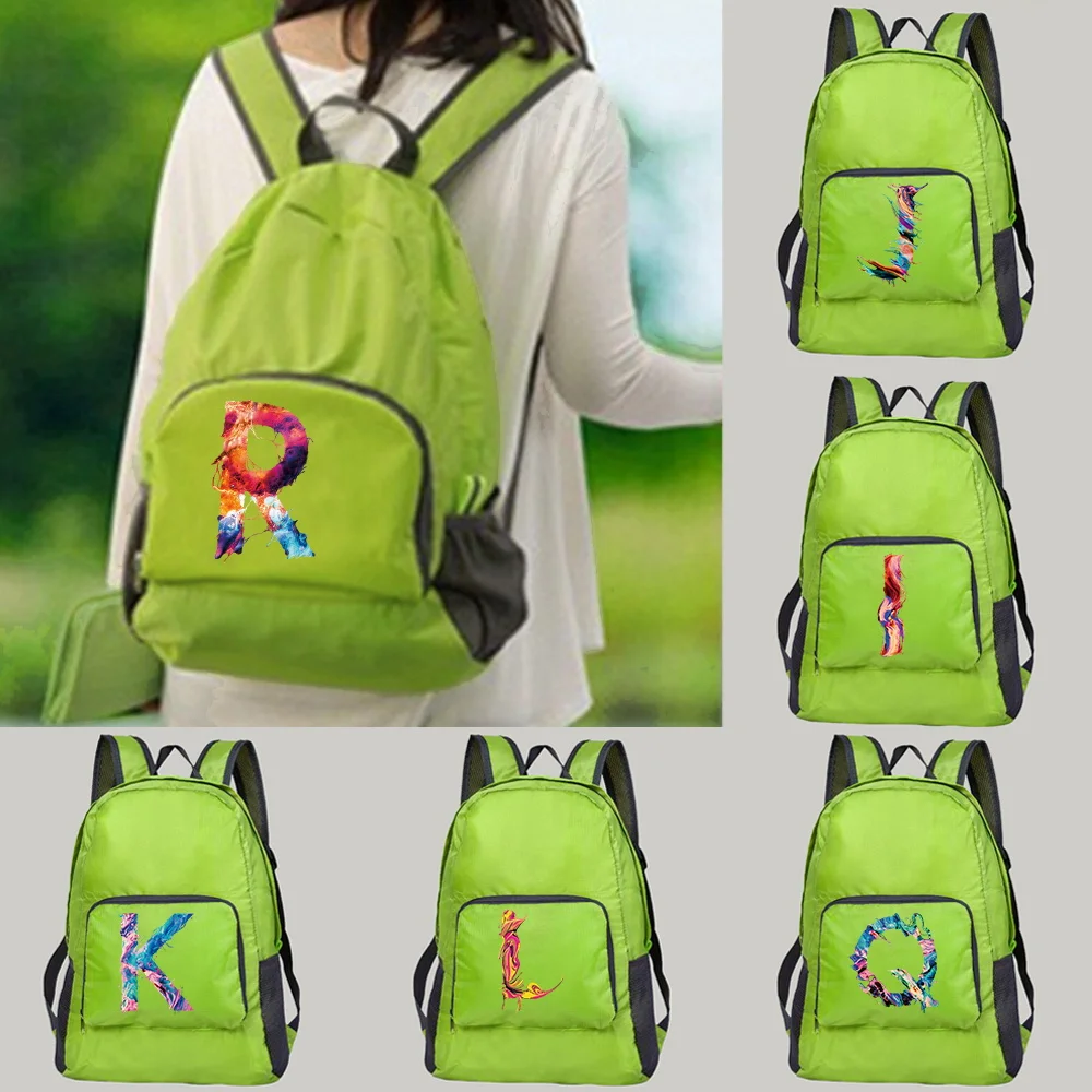 Portable Foldable Paint Letter Print Backpack Folding Bag Ultra Light Outdoor Camping Running Bag Ladies Men Travel Backpack Bag