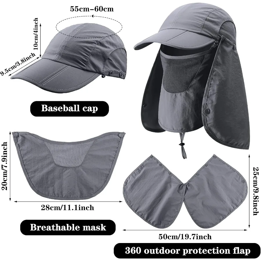 2 قطعة قبعات للحماية من الشمس للرجال والنساء بعامل حماية من الأشعة فوق البنفسجية 50+ لصيد الأسماك في الهواء الطلق والمشي لمسافات طويلة من الأشعة فوق البنفسجية مع قناع وجه قابل للإزالة للرقبة #3