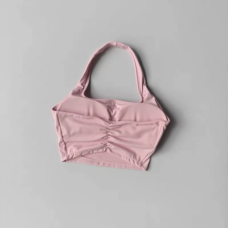 Damen Neckholder-Sporttop mit Polstern, stoßfester, schnelltrocknender Workout-BH, Yoga-Weste für Laufen im Sommer – Detail 8
