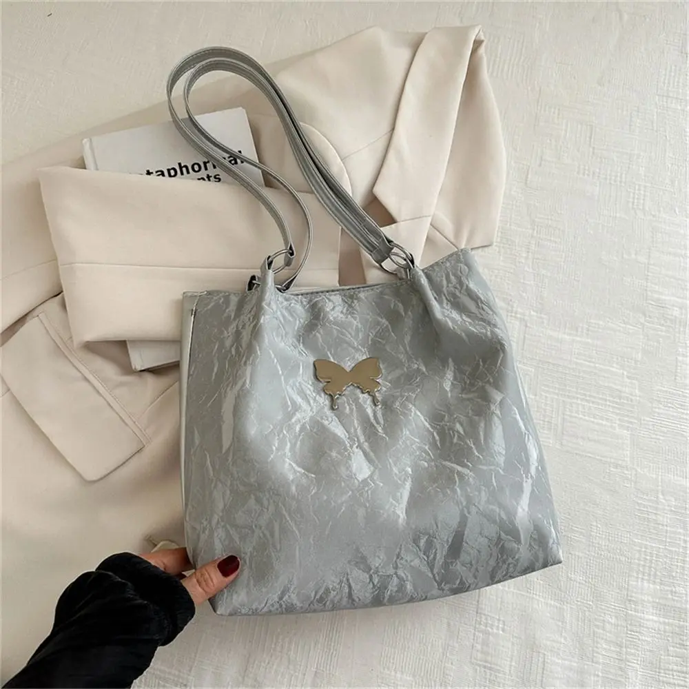 Bolso de hombro de gran capacidad, bolso de mano de cuero PU con cremallera, Color sólido con patrón de mariposa, bolso para axila para oficina y compras