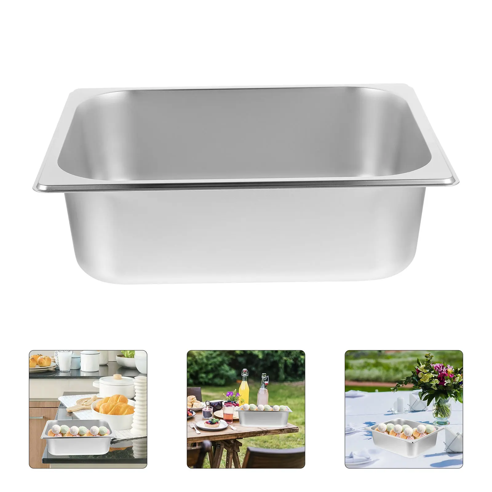 

Stainless Steel Square Basin Catering Serving Pot Buffet Tray Hot Food Holder Service Pan Container