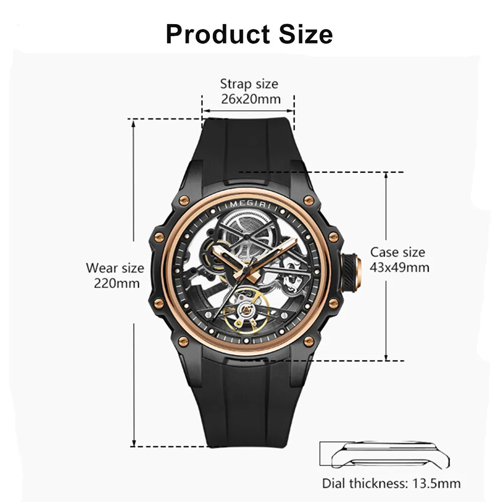 MEGIR Fashion Men\'s Full Automatic Watches Hollow Out Luminous Sports Mechanical Watch Waterproof Wristwatches Reloj Hombre 2243