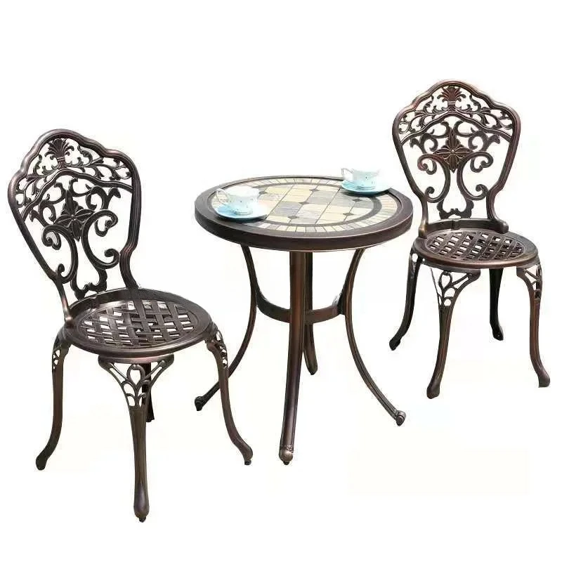 

Уличные литые алюминиевые столы и стулья, двор, сад, отель, урна, комбинация террасы, металлический круглый стол для отдыха