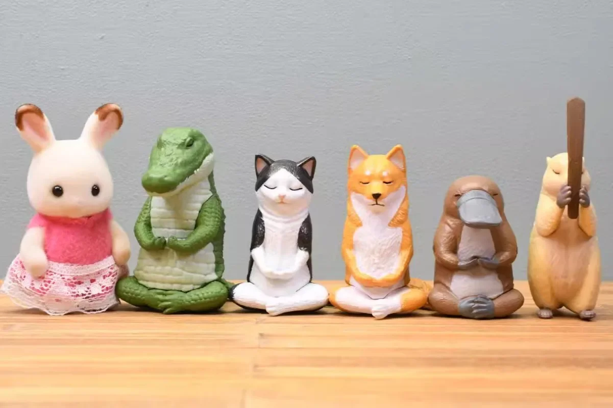 Gritar original gashapon kawai bonito anime meditar animal crocodilo shiba inu meditação modelo figura gachapon cápsula brinquedos presente