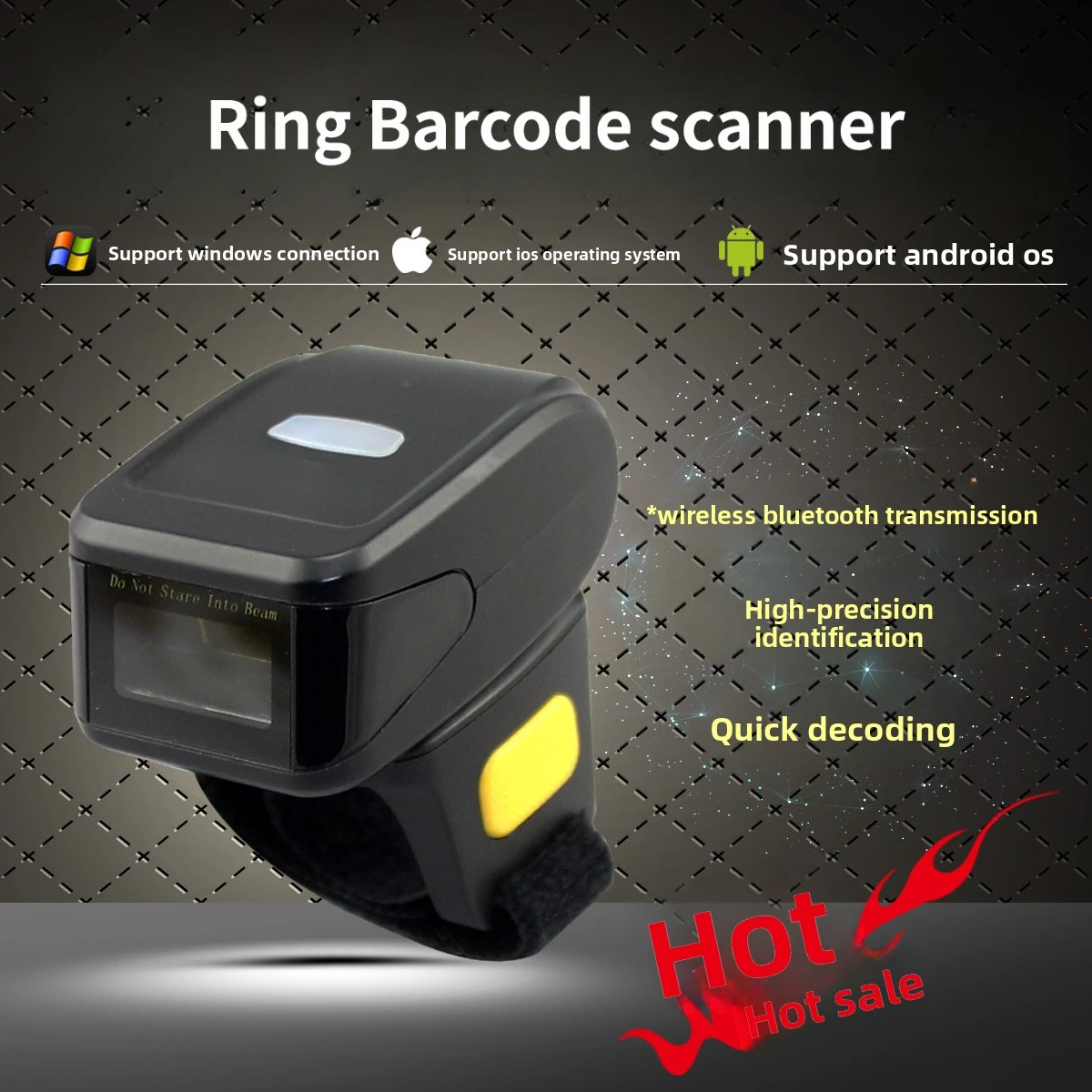 Ring Barcode Scanner Wireless Wearable Mini 1D 2D QR Code Reader Portable for Warehouse Store Library