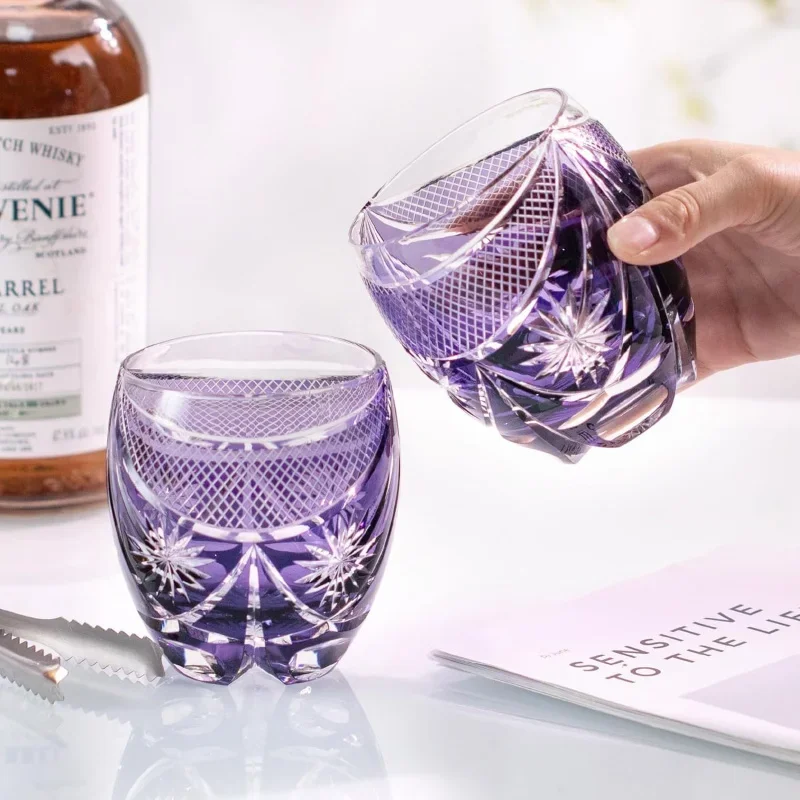 moonlight Whiskey Tumbler Rock Glass Old Fashioned Purple Crystal Cup Whisky brandy Red wine Tasting Glasses Dropshipping