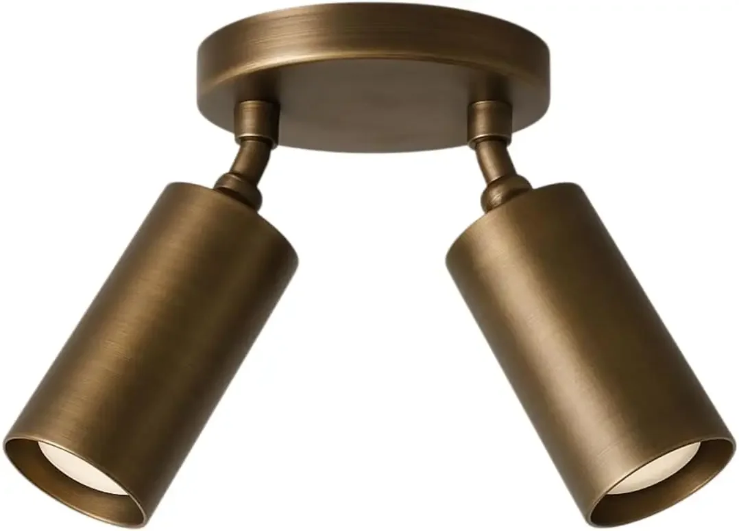 Modern Brass Adjustable Ceiling Spotlight – 2 Light Directional Ceiling Fixture, Dual Head Metal Spot Light for Living Room Bedr