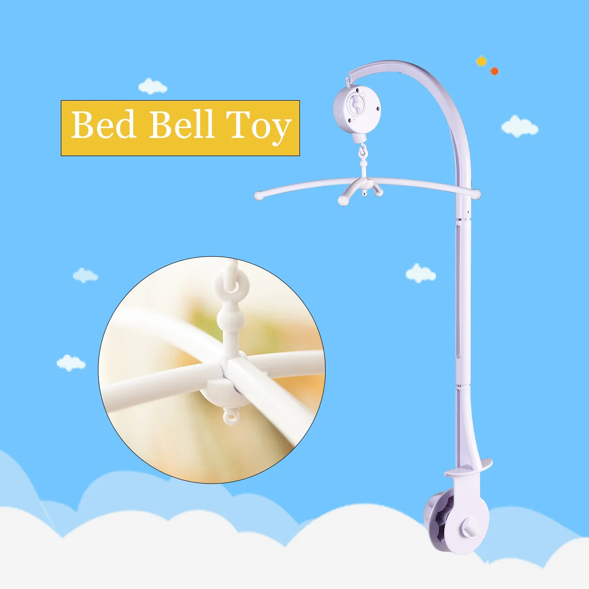 حامل هاتف Baby Crib باللون الأبيض ABS 50.3X43.8X21.6 مم 360 ° صندوق الموسيقى الدوار يلعب سرير الطفل تهويدة 2-3 دقائق #2