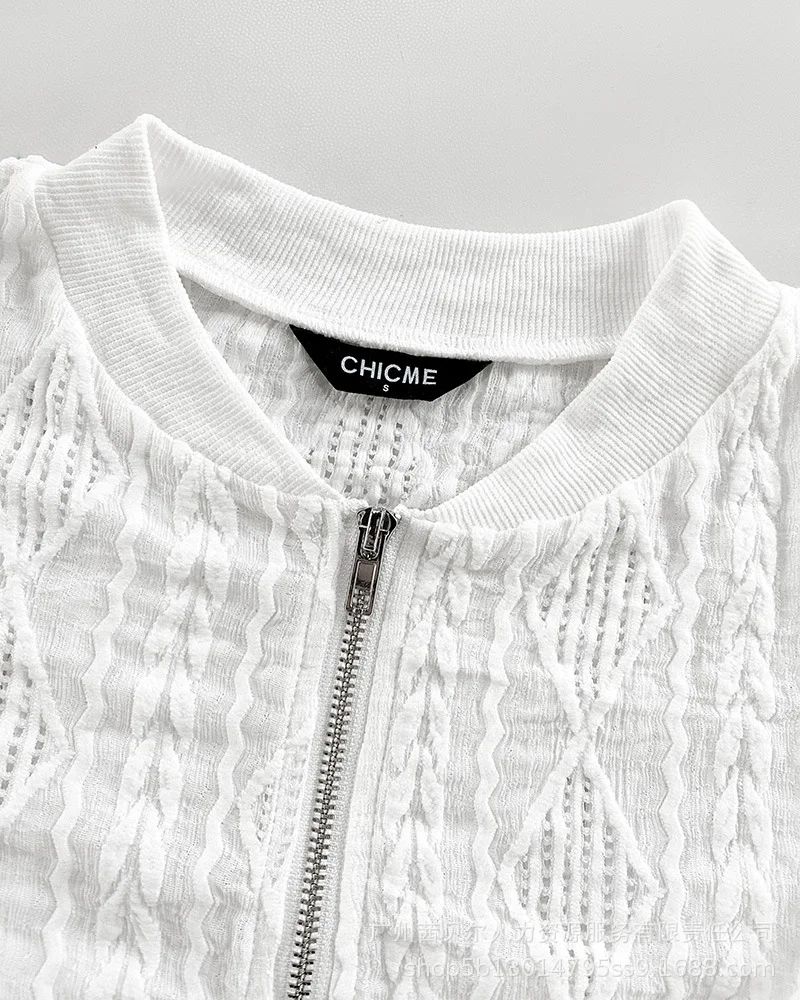 เสื้อแจ็คเก็ตเบสบอลแบบเบา ลาย Jacquard & Diamond ดีไซน์เว้า ซิปแบบลำลอง