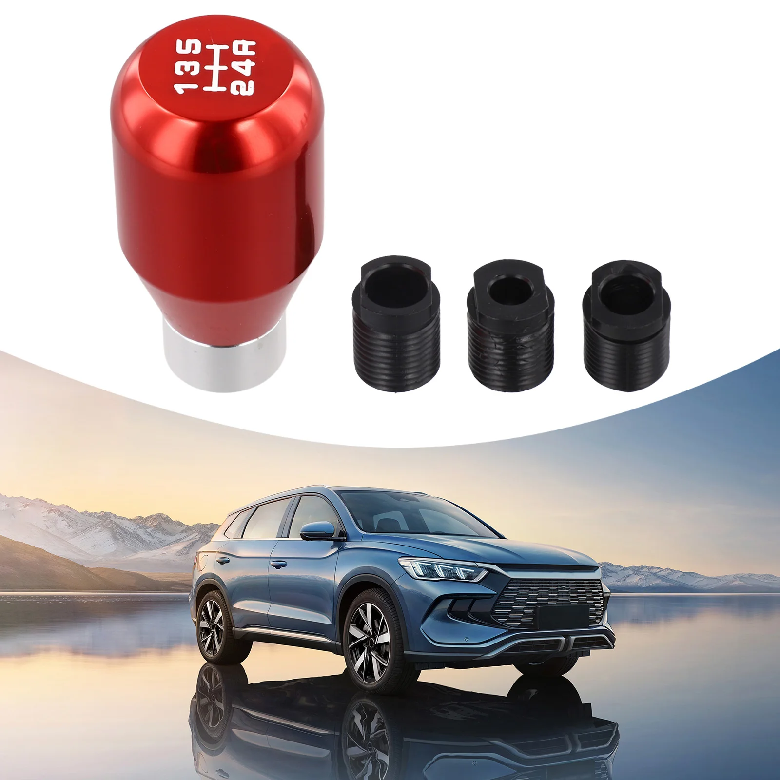 Metal Manual Shift Knob for 5 Speed Cars with Racing Style Chrome Finish and Three Thread Adapters for Easy Installation