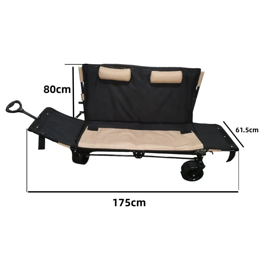 3-in-1 Recliner Trolley Wagon Beach Seat Convertible Foldable Cart With Tall Cushioned Backrest For 2-Person Use